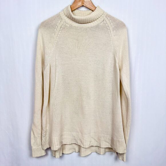 Ann Taylor Wool Cashmere Blend Turtleneck Jumper Sweater Sz M Ivory Cream Knit - Picture 1 of 10